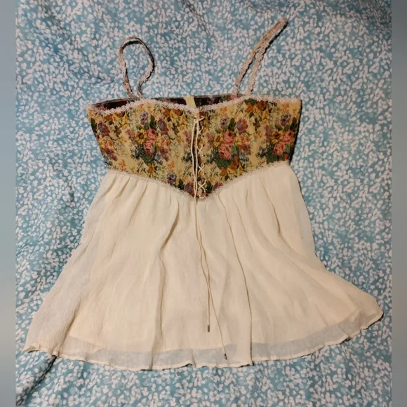 Cider Dresses | Cider Corset Flower Trimmed Gauze Dress Size 4xl | Color: Cream/Pink | Size: 4x | Mandymarie8791's Closet Cider Dresses | Cider Corset Flower Trimmed Gauze Dress Size 4xl | Color: Cream/Pink | Size: 4x | Mandymarie8791's Closet